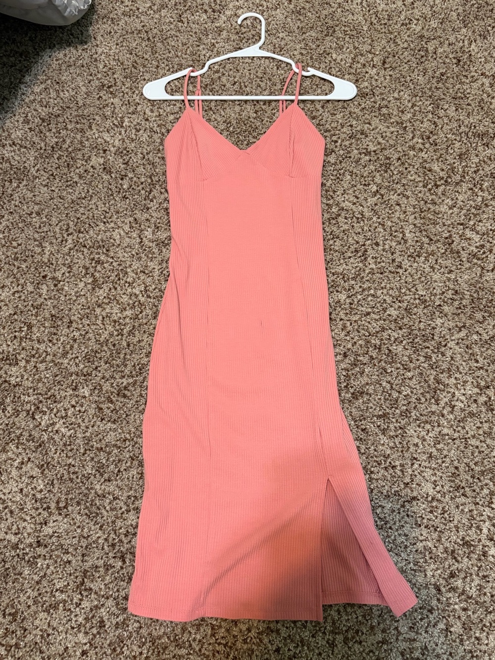 Forever 21 Coral Ribbed Midi Dress with Side Slit